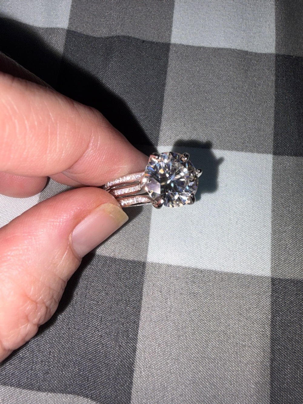 Sterling Silver 5Kt Moissinate Ring with pave accents around the band